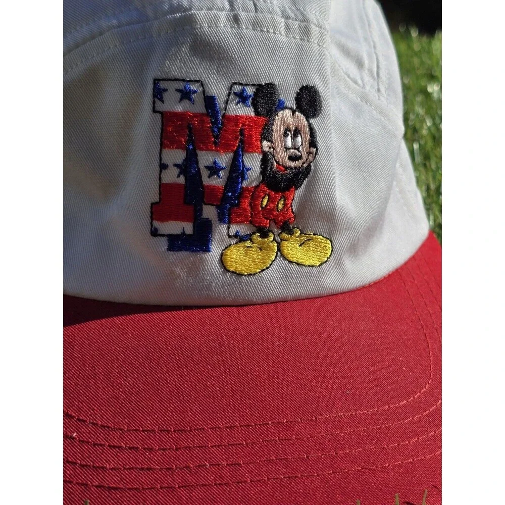 Vintage 90’s Disney Mickey Unlimited Red White Stars Stripes Cap Hat EUC Mickey